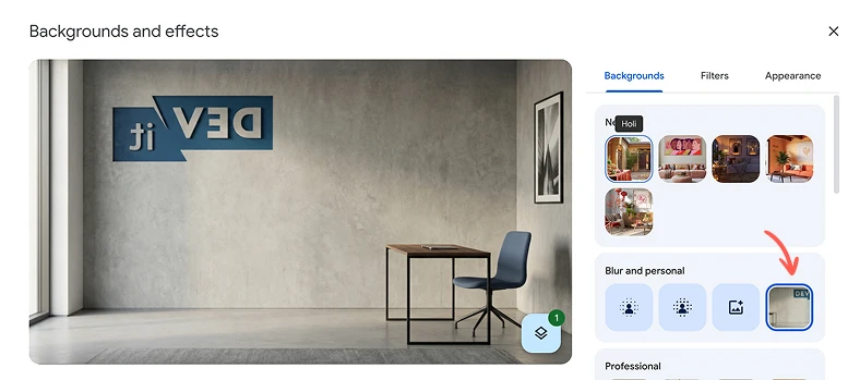 Google Meet - Custom Background Applied