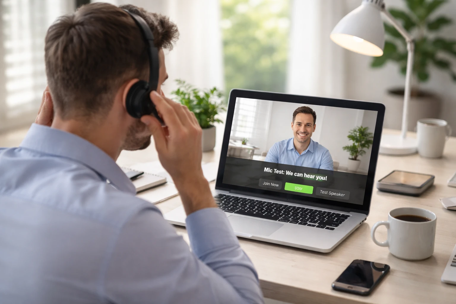 Checking microphone, camera and internet before a video meeting