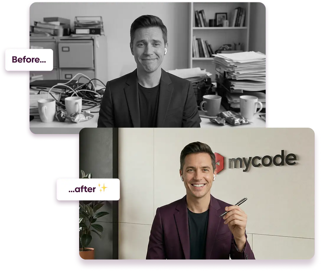 Before and after comparison of a Google Meet background