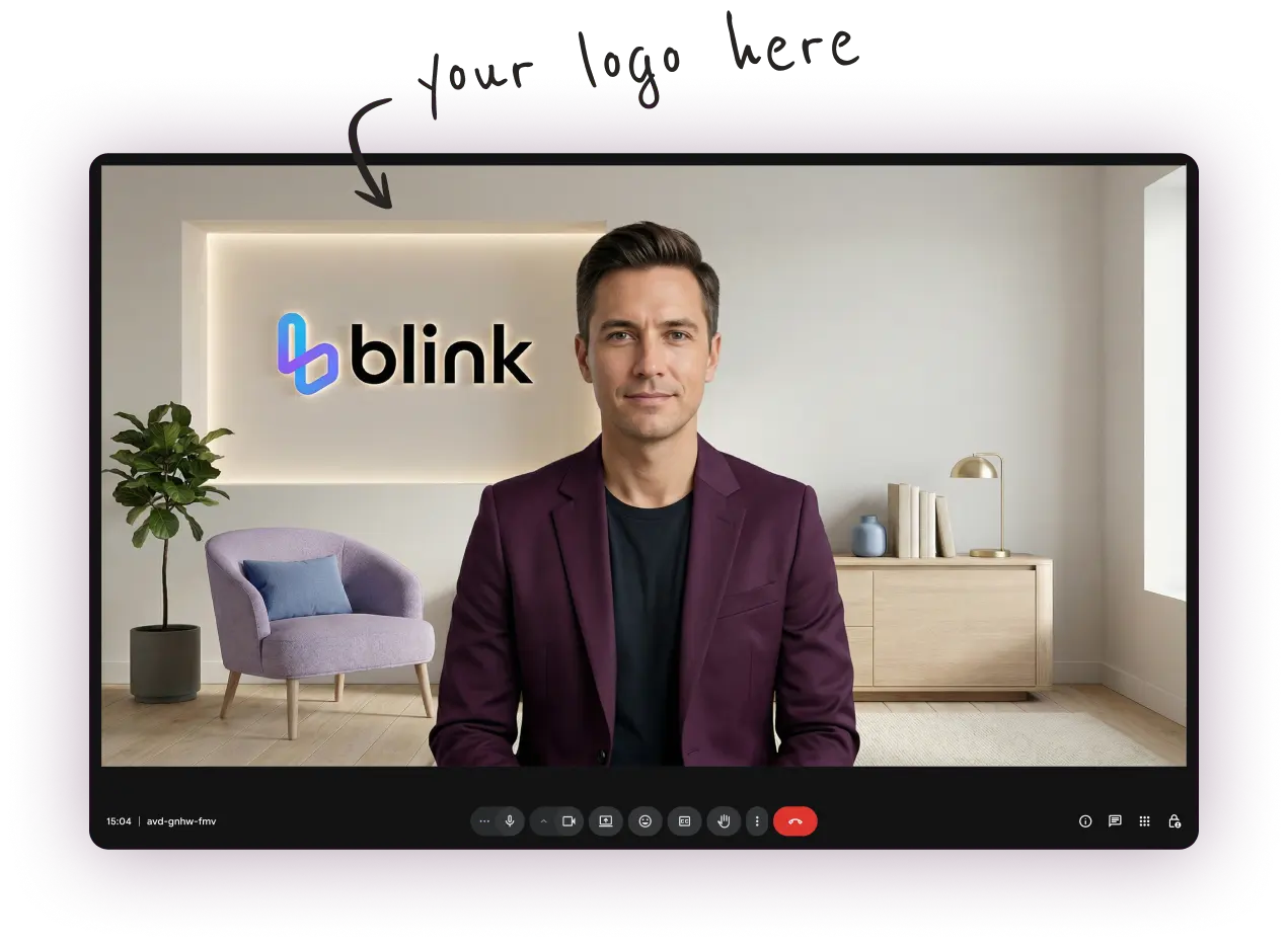 Professional using a custom branded background on Google Meet