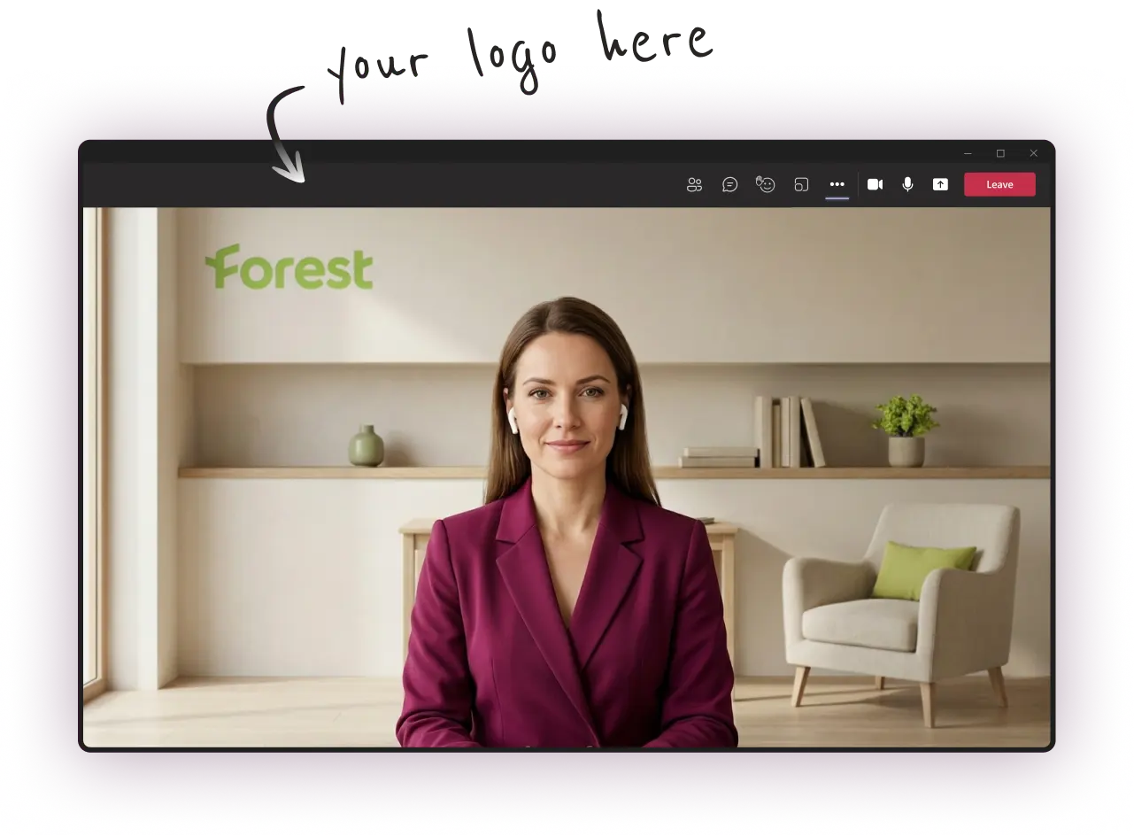 Professional using a custom branded background on Microsoft Teams