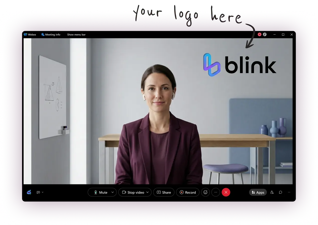 Professional using a custom branded background on Cisco Webex