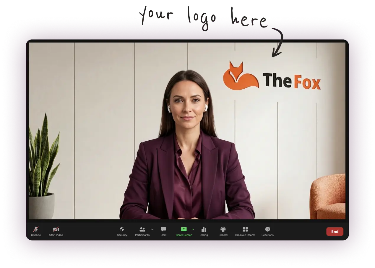 Professional using a custom branded background on Zoom